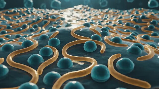 Vitamin F (omega fatty acids) supporting cell membranes, camera inside a living cell where fluid phospholipid layers ripple gently