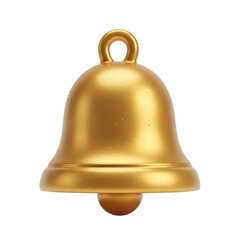 A single classic golden bell with a clapper and loop for hanging, isolated on a pure white background.