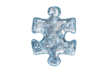 Ice jigsaw puzzle piece concept representing cold solution or frozen problem solving on transparent background