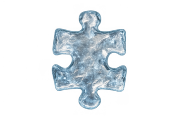 Ice jigsaw puzzle piece concept representing cold solution or frozen problem solving on transparent background