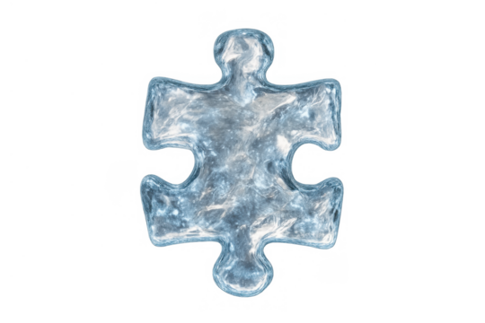 Ice jigsaw puzzle piece concept representing cold solution or frozen problem solving on transparent background