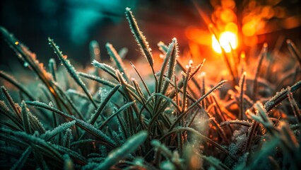 winter morning frost on grass and branches sunli for web and graphic design