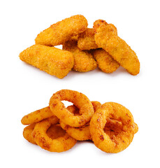 Crispy golden fried snacks served on a clean white background