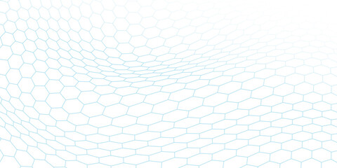 Selective focus photo. Close up picture of geometrical neon blue hexagon background