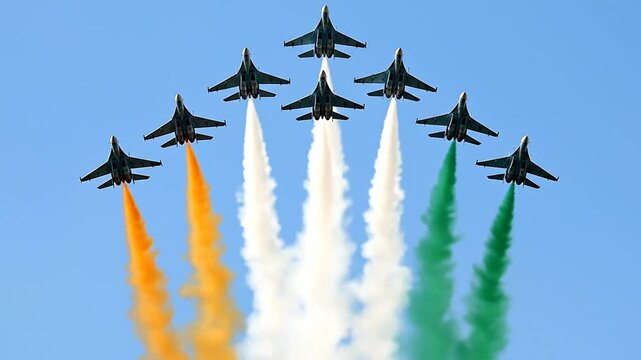 Planes Flying in Formation Leaving Smoke Trails in the Sky