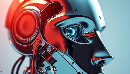 Close-up of a sleek, chrome robot head, intricate circuitry visible,  automation,  complex
