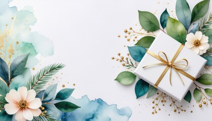 Festive gift presentation with floral accents elegant setting digital artwork bright and cheerful environment aerial view celebratory concept for special occasions
