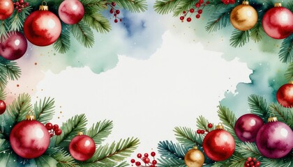 Festive christmas ornaments and greenery decoration winter wonderland digital artwork cheerful atmosphere aerial view holiday spirit celebration