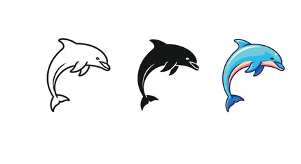 Obraz premium Dolphin jumping out of water, available in color, silhouette and outline versions