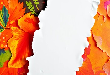 Close-up of distressed white paper with jagged tears and frayed edges,  template,  document