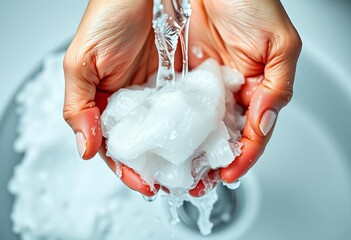 Close-up of hands being washed with soap under running water,  sanitation,  bathroom