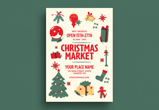 Retro Handdrawn Christmas Market Flyer