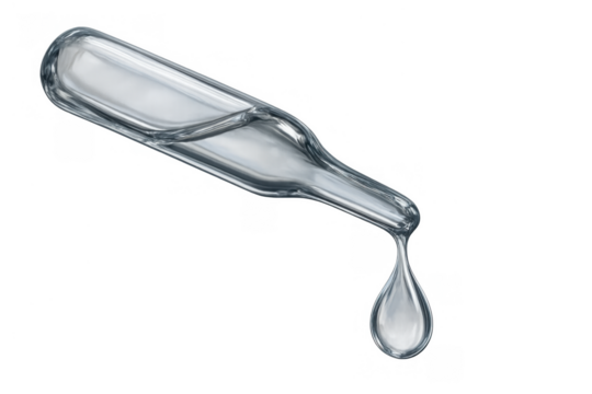 Dropper dispensing single liquid drop, clear glass pipette releasing transparent serum, chemical experiment, cosmetic product
