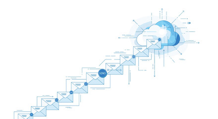 Fototapeta premium Digital Cloud Computing Network Progression and Data Flow, Generative AI.