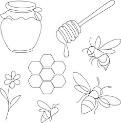 pure natural honey dripping from honeycomb vector line art