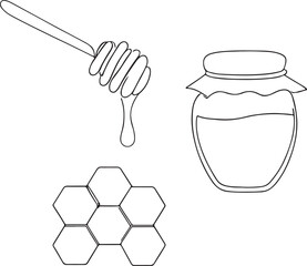 pure natural honey dripping from honeycomb vector line art