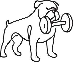 Black and white illustration of a bulldog with dumbbell