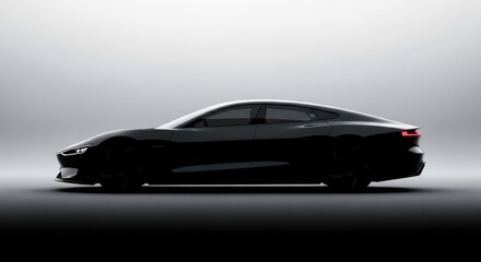 Naklejka premium Sleek black electric car profile exudes modern luxury and innovation, perfect for automotive design ads