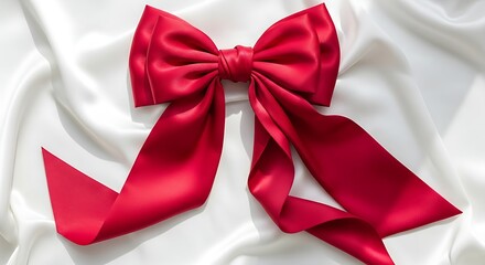 Elegant Red Ribbon on White Silk Festive Gift Wrapping
