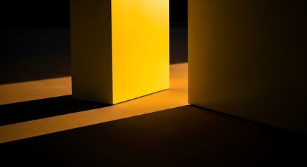 Abstract Minimalist Composition of Yellow Geometric Shapes and Shadows