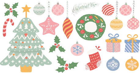 “Merry Christmas – An Elegant and Comprehensive Collection of Festive Ornaments, Holiday Decorations, Seasonal Elements, Winter-Themed Illustrations, and Decorative Design Assets for Christmas.