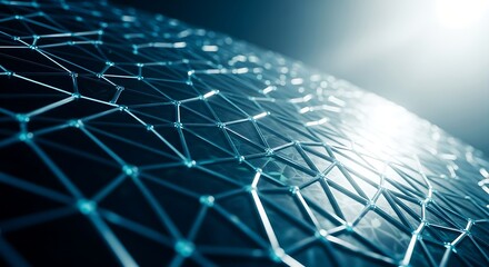 Dynamic abstract digital network grid with glowing interconnected nodes and lines, symbolizing global data flow, communication, and advanced technology in a futuristic cyberspace concept
