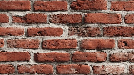 Obraz premium Weathered Red Brick Wall Texture with Gray Mortar Background