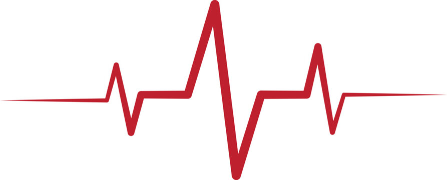 Red heartbeat line graphic showing medical pulse rhythm on a clean white background. Simple ECG-style design ideal for healthcare logos, cardiology themes, wellness visuals, and medical infographics.