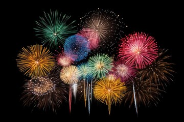 Fototapeta premium Fireworks colorful on black sky illuminated celebration recreation.