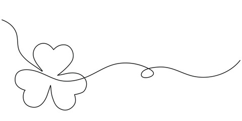 Continuous one line drawing of clover. One line drawing illustration of clover leaves. Hand drawn one line vector. Continuous one line drawing of four leaf clovers icon vector. elegant botanical symbo