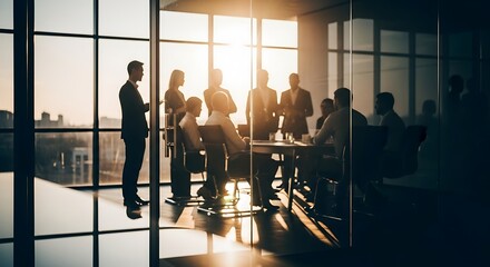 Business Meeting in a Modern Office with Panoramic Window and Sunlight