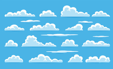 Fototapeta premium Cartoon cloudscape design elements set of puffy clouds