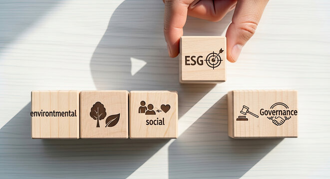 Environmental Sustainability Concept with Wooden Blocks. - Powered by Adobe