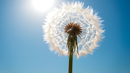 anemometer. Dandelion seeds spinning in the wind against a blue sky. ESG reports, sustainability campaigns, designed for environmental awareness campaigns, used by graphic designers.