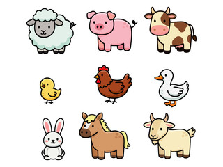 Obraz premium A clean and cute vector illustration set of farm animals