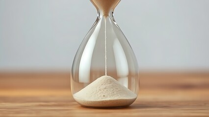 imperceptible. Hourglass with fine sand flowing slowly, time-lapse effect, minimalist still life. wellbeing guides, coaching materials, designed for mental health education and mindfulness programs.