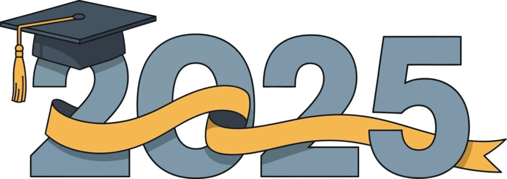Graduation cap and ribbon on 2025 numbers for class of 2025 graduation design