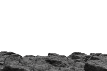 Detailed dark grey rocky ground with rough textures and uneven forms occupies the bottom half, contrasting with isolated transparent, suggesting an alien or lunar surface