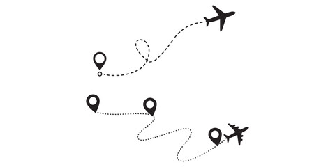 Flight route with airplane and map pins Vector