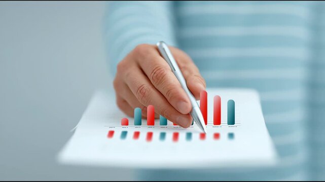 A person is holding a piece of paper with a graph on it and a pen. The graph shows a downward trend, which could indicate a decrease in sales or a decline in performance