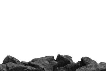 Rugged, dark gray rocks form a jagged ground line at the image bottom, starkly contrasting with the expansive, isolated transparent background above