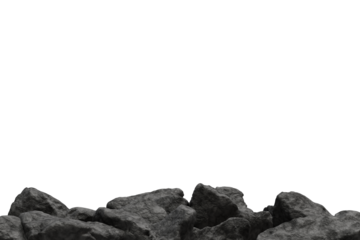 Rugged, dark gray rocks form a jagged ground line at the image bottom, starkly contrasting with the expansive, isolated transparent background above