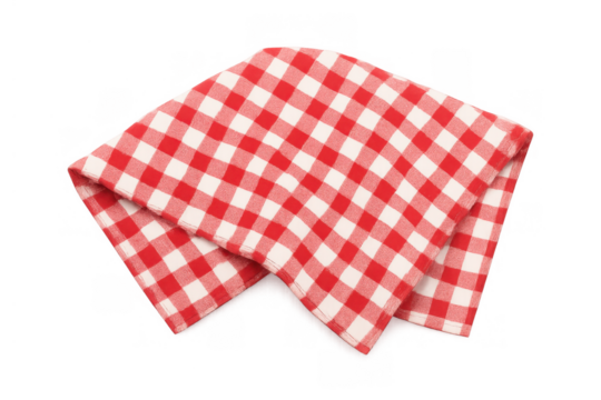 Red gingham checkered napkin, folded textile for picnic, cooking, and kitchen use, transparent background