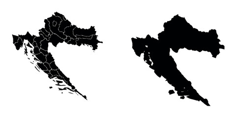 croatia, map, country, silhouette, outline, border, region, geography, political, europe, balkan, adriatic, county, division, territory, land, vector, icon, graphic, element, blank, isolated, white ba