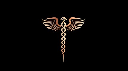 Medical caduceus symbol vector illustration health and medicine golden wings art