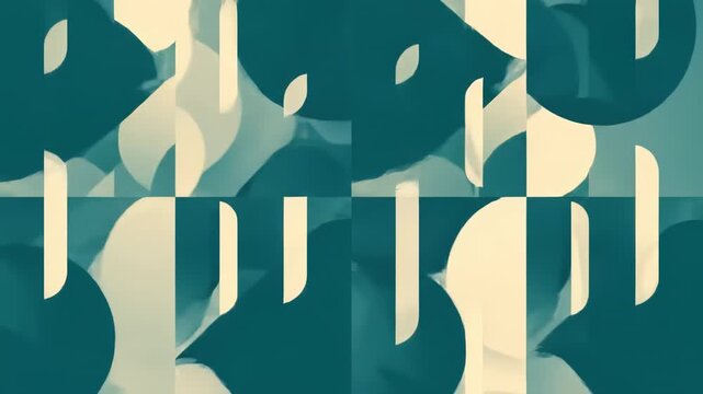 Teal, cream, and pale teal abstract pattern featuring organic shapes and parallel rounded vertical bars, tiled seamlessly