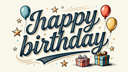 Creative art word "happy birthday", font design, hand-drawn vector illustration