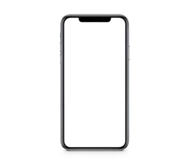 A black smartphone with a blank screen, isolated on a white background.