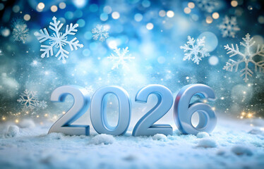 A snowy background features the year 2026