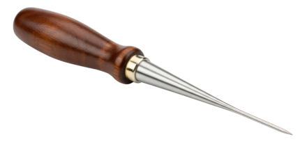 Sharp awl with wooden handle against the transparent background